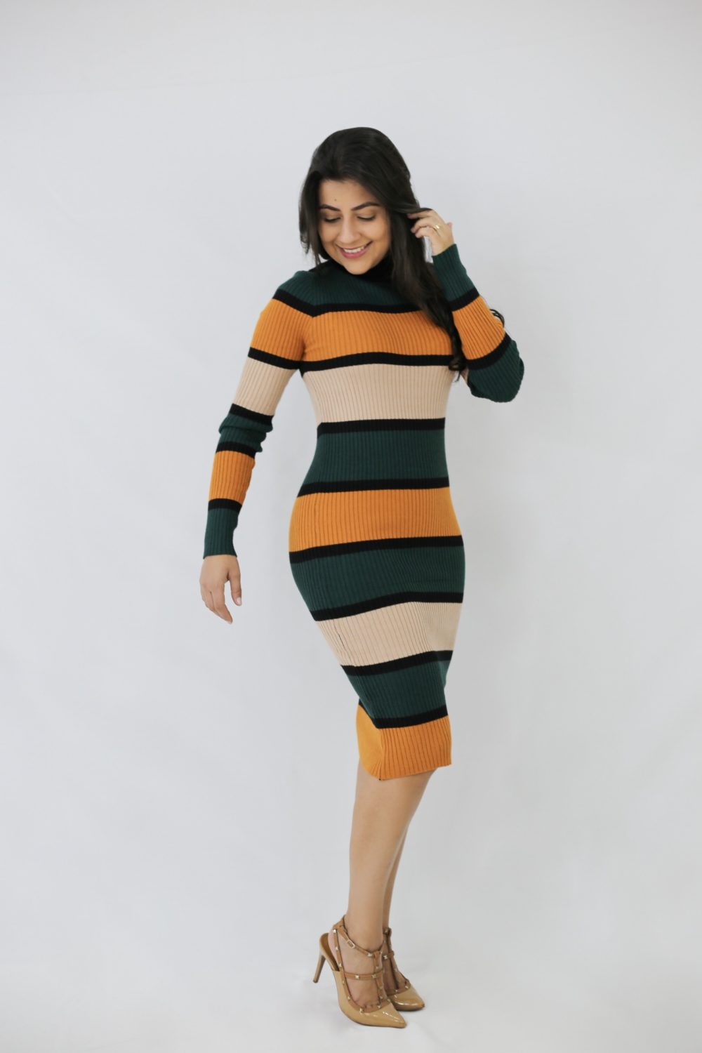 Vestido Tricot Listrado Laranja em Áquila Tauheny Store | Moda Evangélica