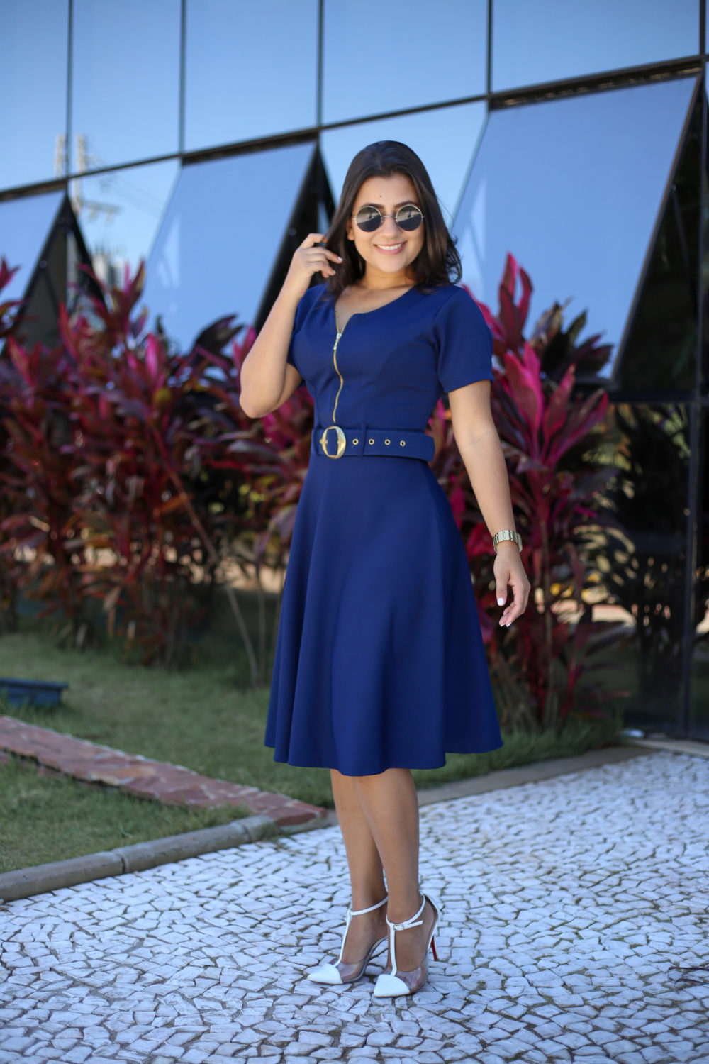 Vestido Godê Azul Marinho em Áquila Tauheny Store | Moda Evangélica
