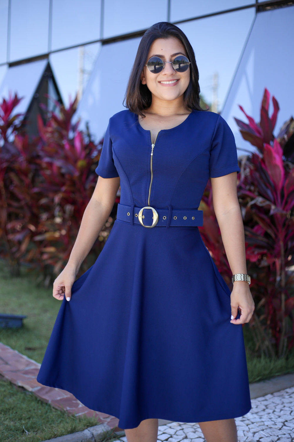 Vestido Godê Azul Marinho em Áquila Tauheny Store | Moda Evangélica
