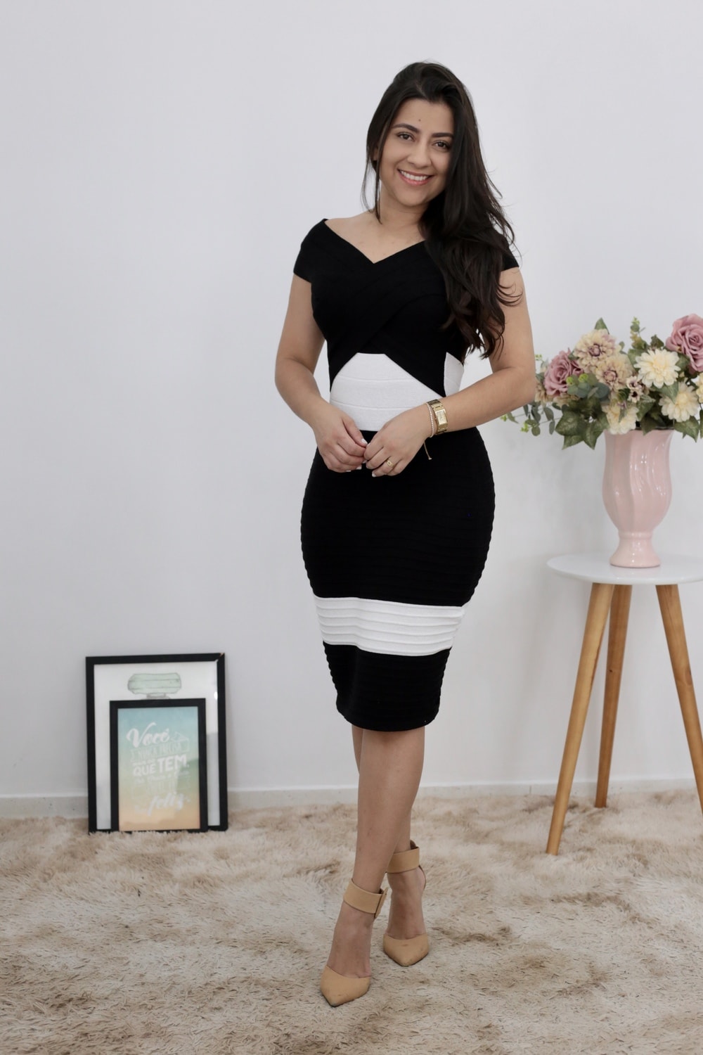 Vestido Tricot Black & White | Moda Evangélica
