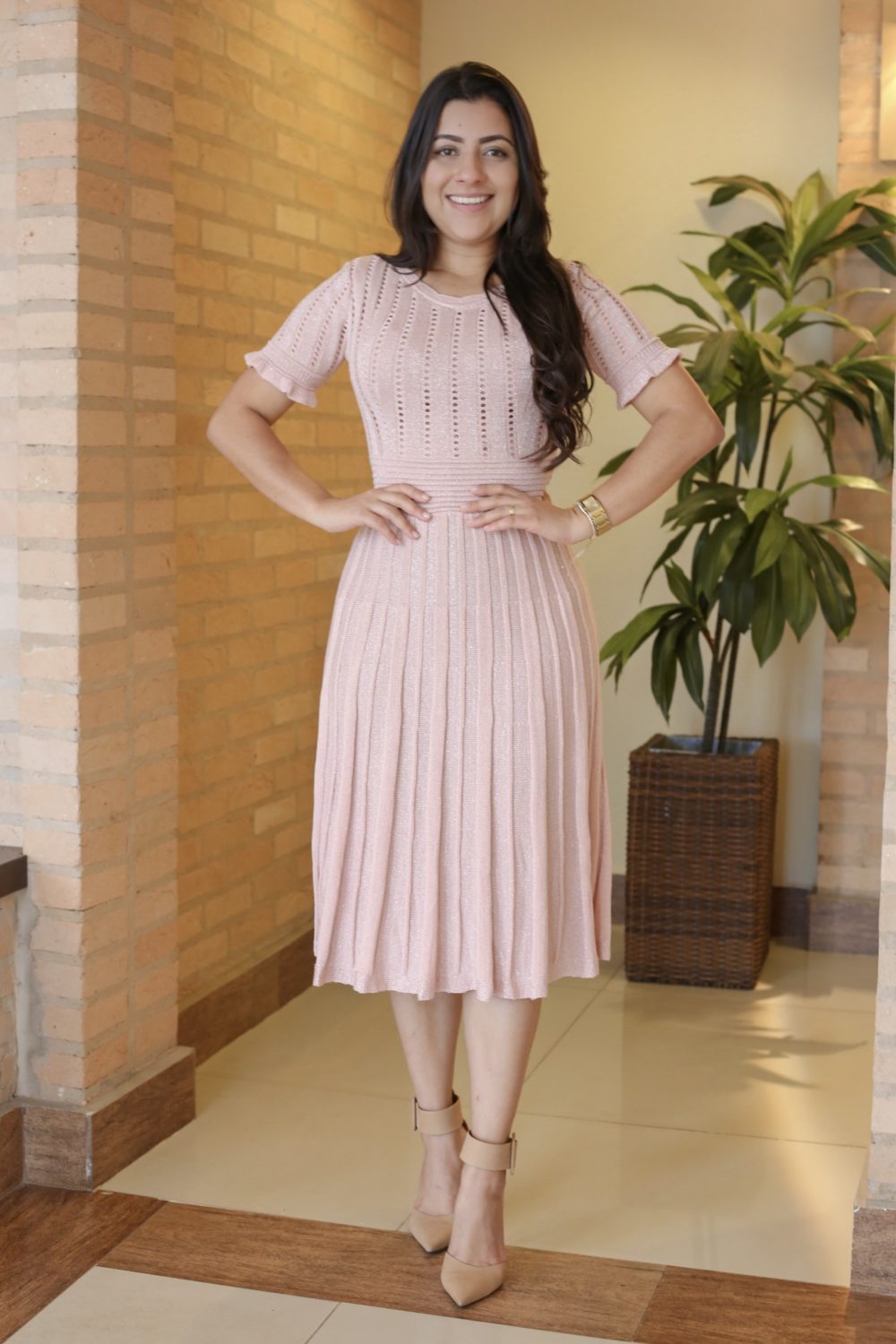 Vestido Tricot Lurex Rosê em Áquila Tauheny Store | Moda Evangélica