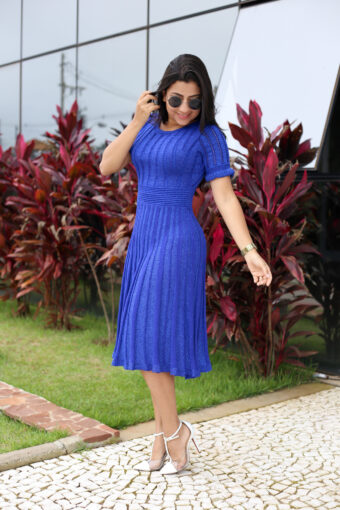 Vestido Tricot Azul Lurex em Áquila Tauheny Store | Moda Evangélica