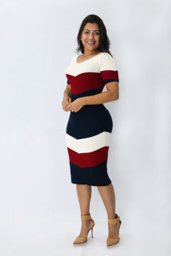 Vestido Tricot Azul Vermelho Midi em Áquila Tauheny Store | Moda Evangélica