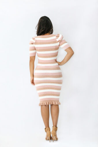 Vestido Tubinho Rosê Listrado em Áquila Tauheny Store | Moda Evangélica