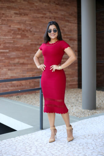 Vestido Bandagem Bordô/Vermelho em Áquila Tauheny Store | Moda Evangélica
