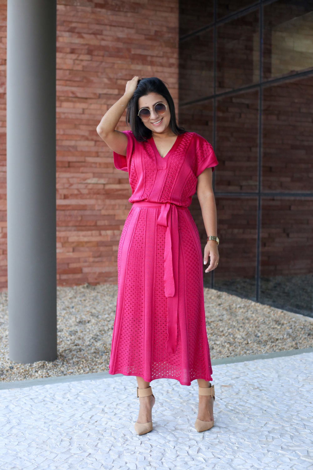 Vestido Midi Tricot Rosa em Áquila Tauheny Store | Moda Evangélica
