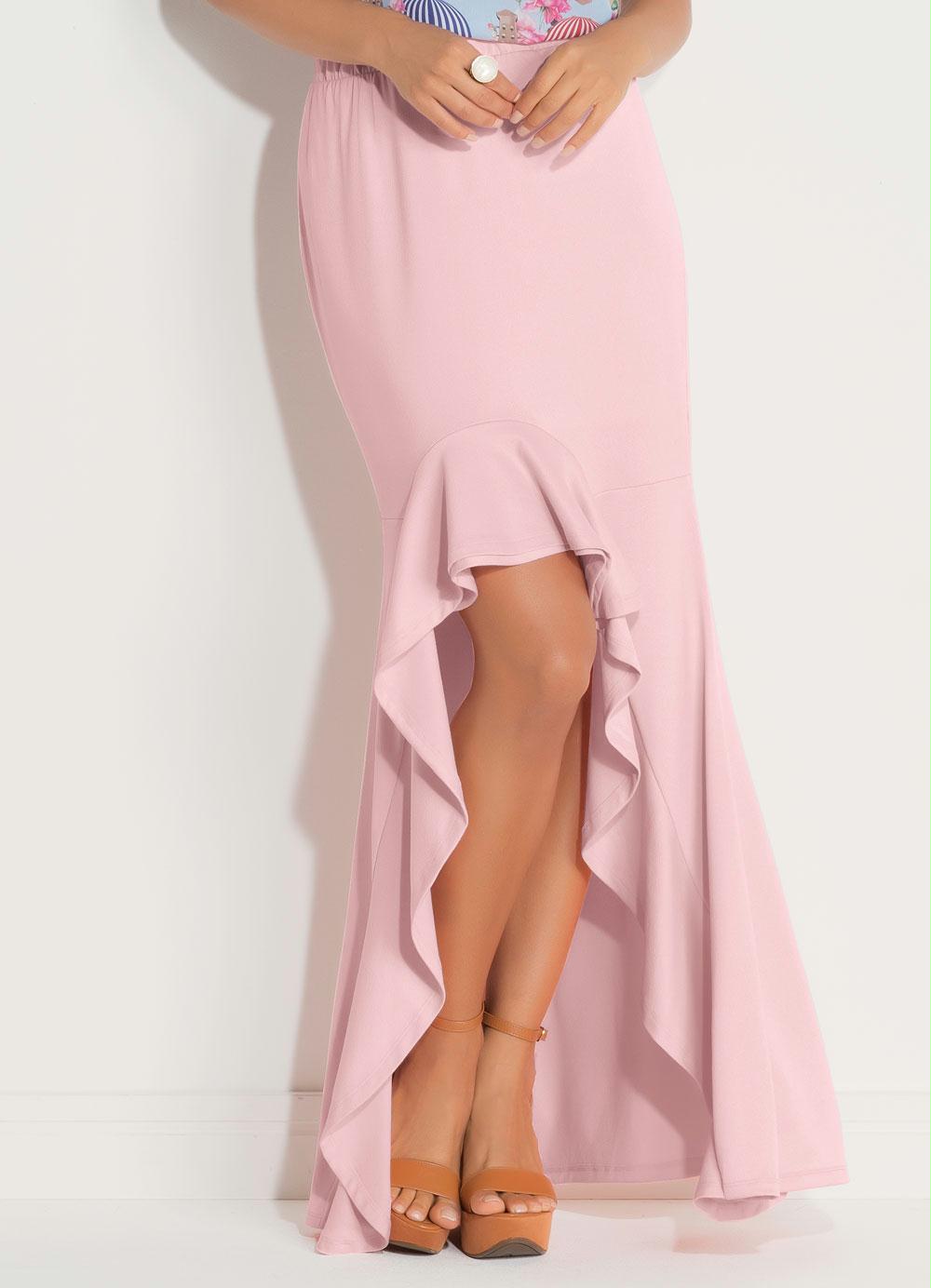 Saia Mullet com Babado Frontal Rosa em Áquila Tauheny Store | Moda Evangélica