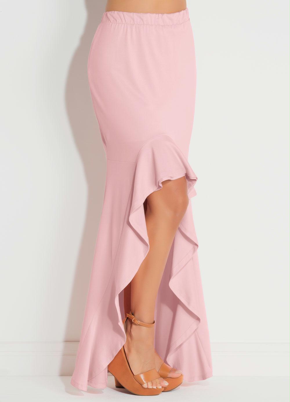 Saia Mullet com Babado Frontal Rosa em Áquila Tauheny Store | Moda Evangélica