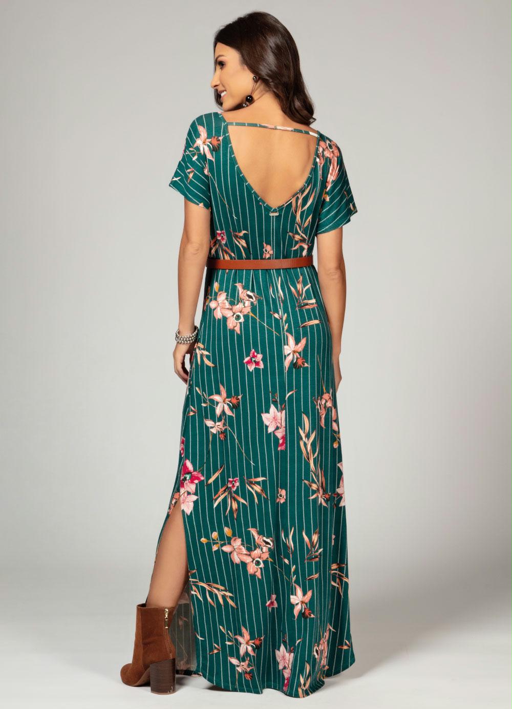 Vestido Longo Floral Verde em Áquila Tauheny Store | Moda Evangélica