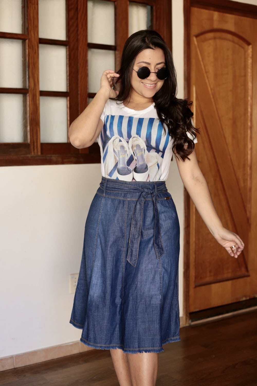 Saia Jeans Evasê em Áquila Tauheny Store | Moda Evangélica
