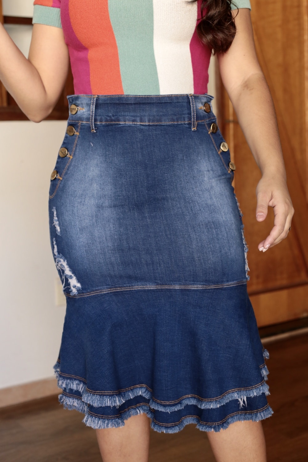 Saia Jeans Peplum em Áquila Tauheny Store | Moda Evangélica