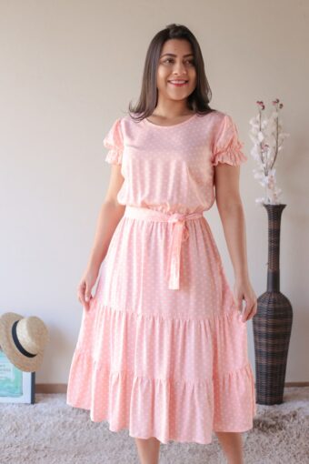 Vestido Midi Poá Rosa em Áquila Tauheny Store | Moda Evangélica