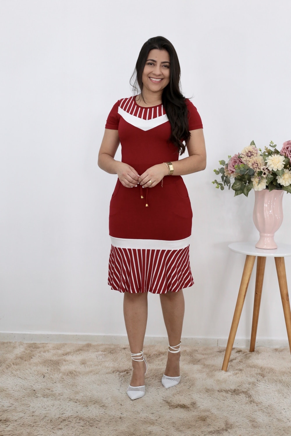 Vestido Malha Peplum Vermelho | Moda Evangélica