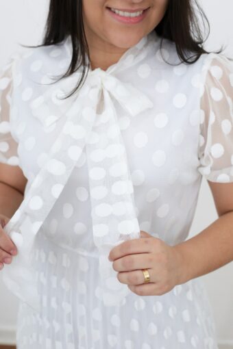 Vestido Plissado Branco | Moda Evangélica