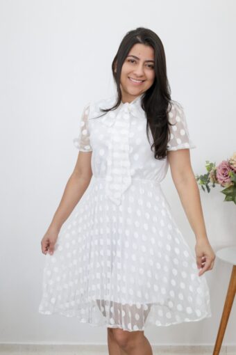 Vestido Plissado Branco | Moda Evangélica
