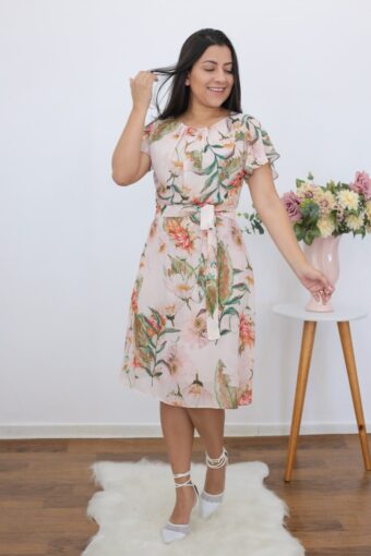 Vestido Floral Evasê | Moda Evangélica