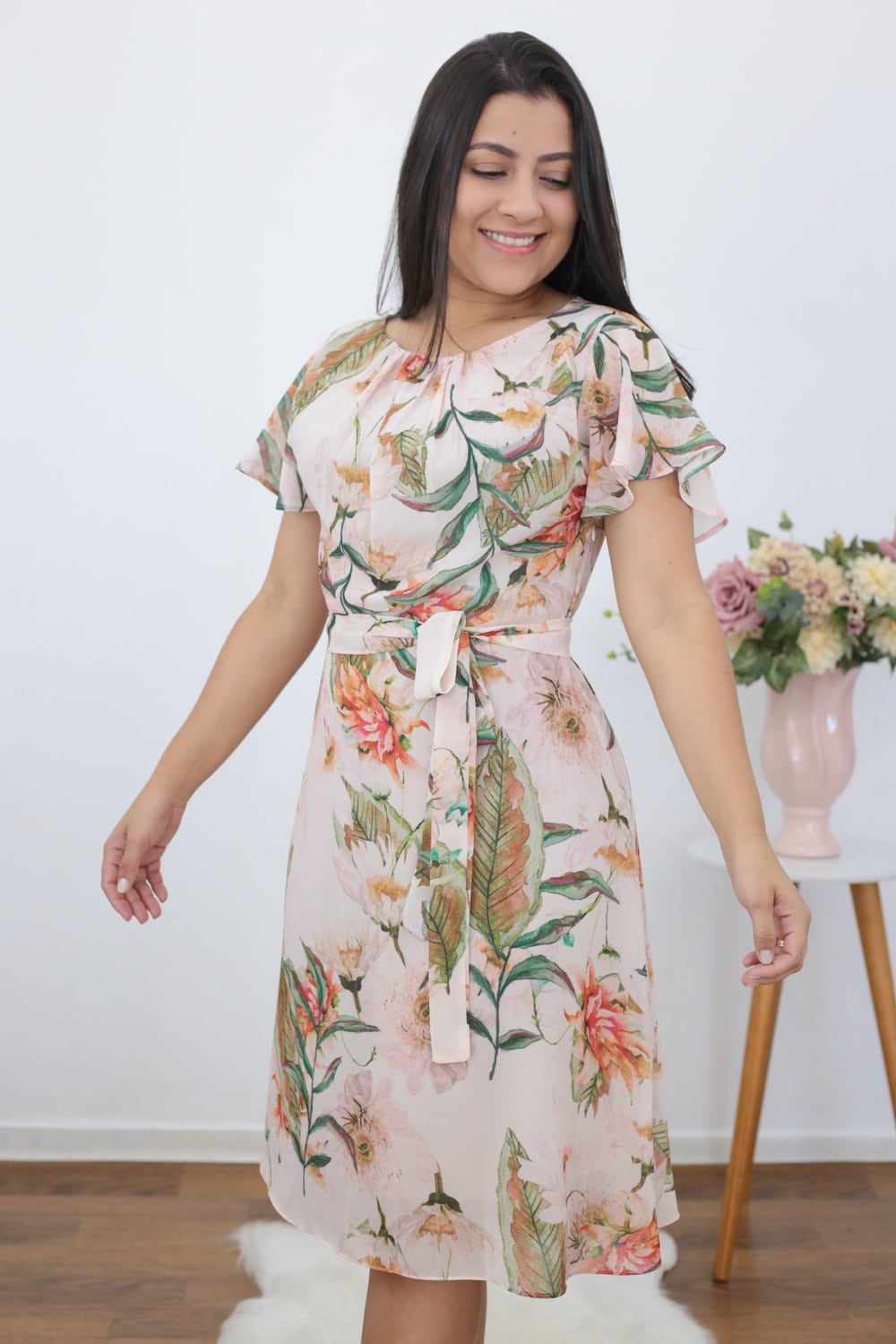Vestido Floral Evasê | Moda Evangélica