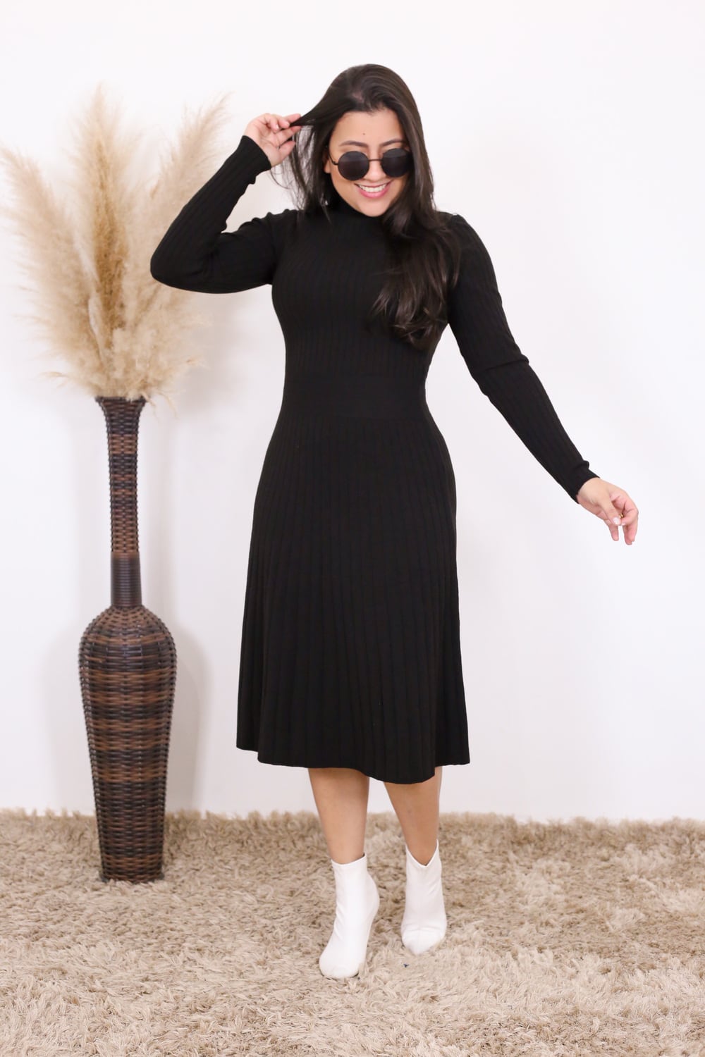 Vestido de Tricot Preto Júlia | Moda Evangélica