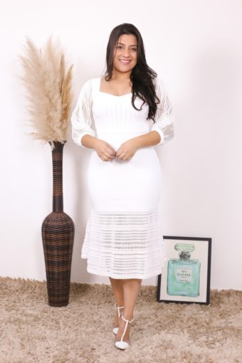 Vestido Tricot Branco Valentina | Moda Evangélica