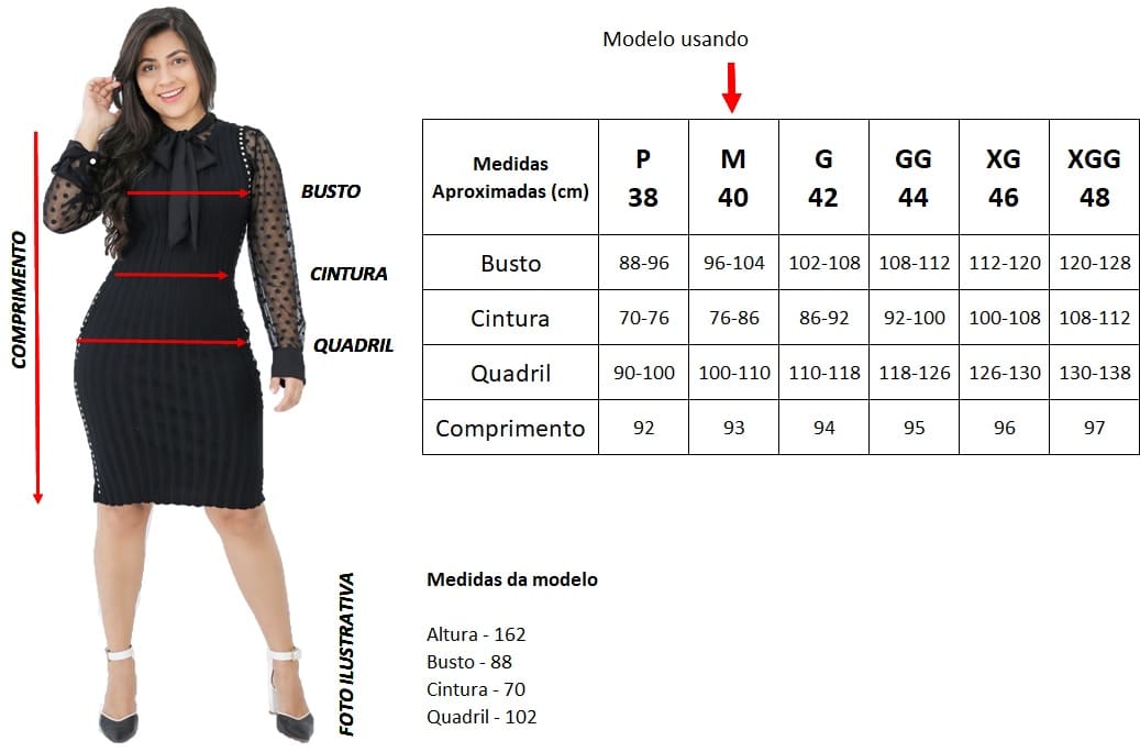 Tabela de Medidas Vestido Jeans Ana