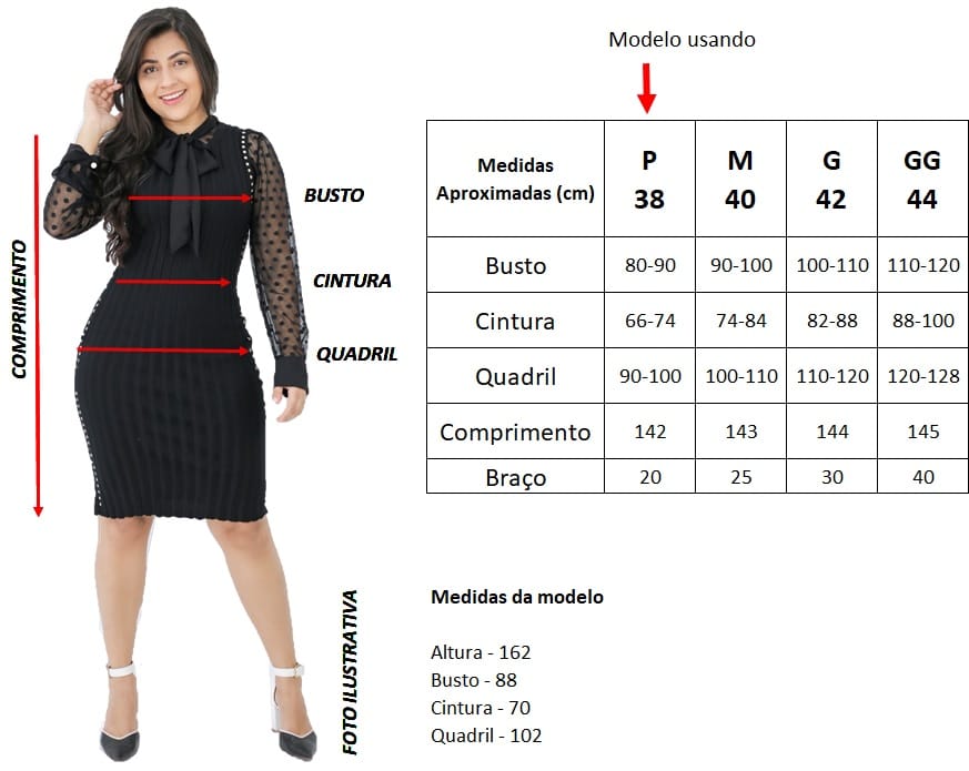 Tabela de Medidas - Vestido Marisa