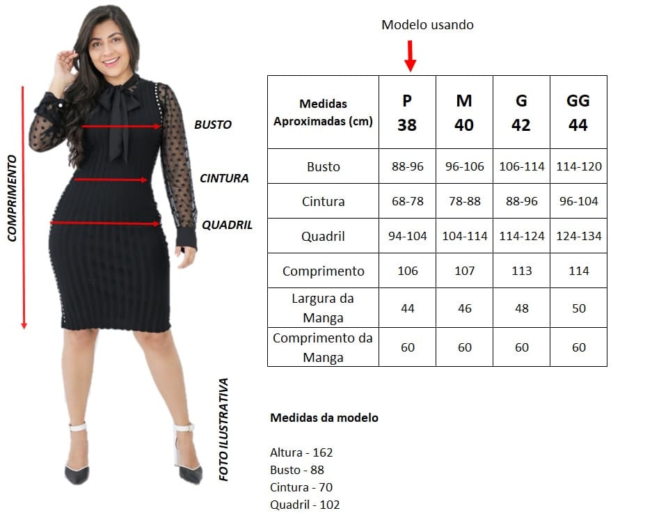 Tabela de Medidas - Vestido Antonella Aquila Tauheny