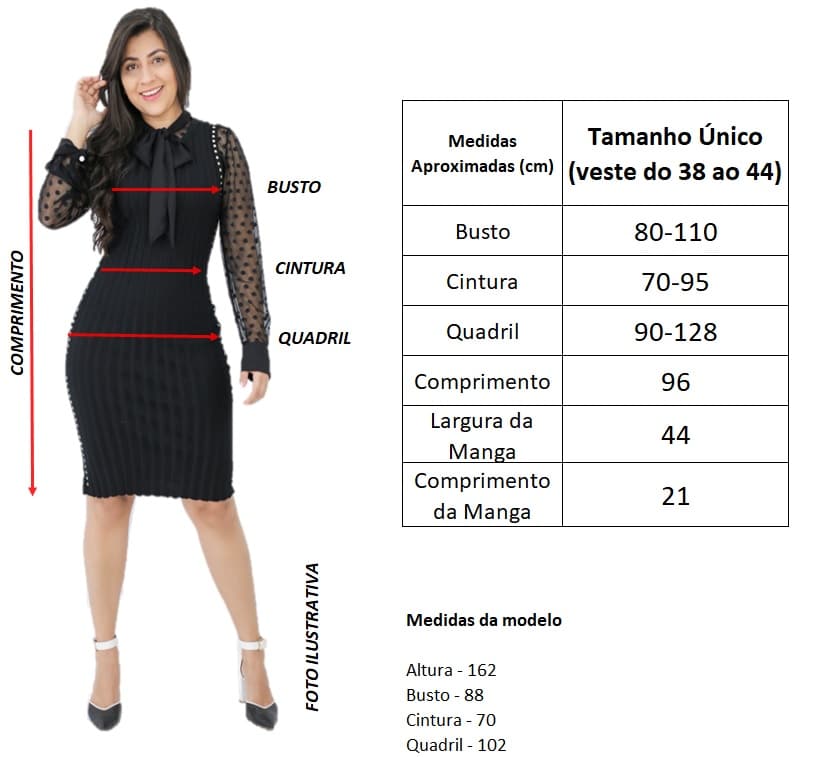 Tabela de Medidas - Vestido Tricot Carol Aquila Tauheny