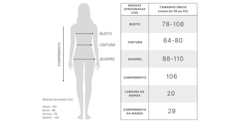 
Tabela de medidas Vestido de Tricot Thaise