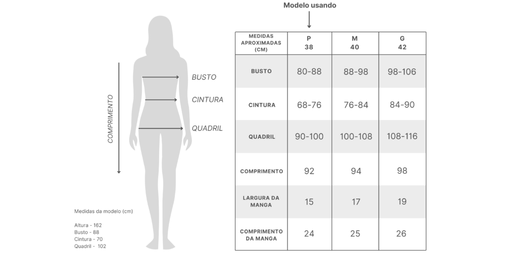 Tabela de Medida - Vestido Seda Bianca 