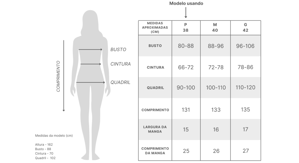 Tabela de Medida - Vestido Maxi Mídi Neliana 
