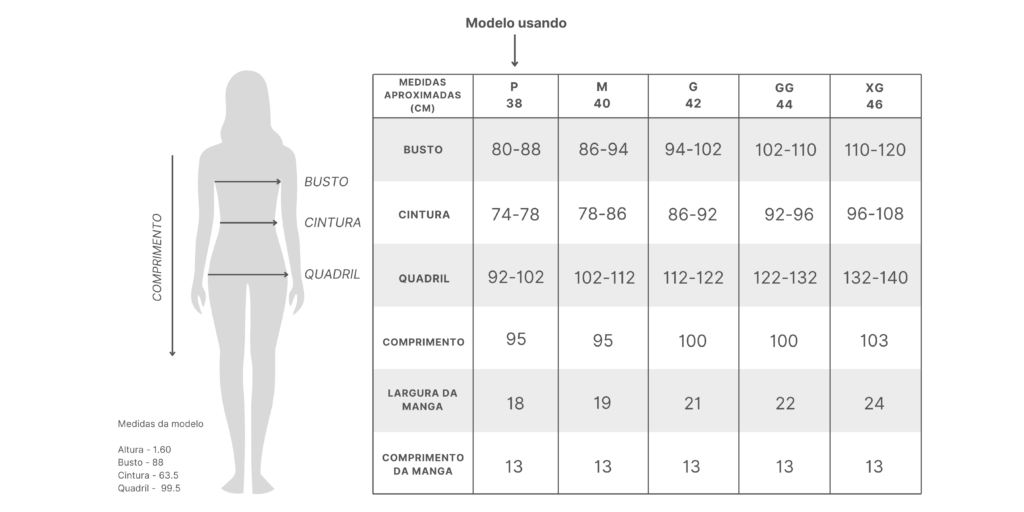 Tabela de Medidas Vestido Jeans Poliana