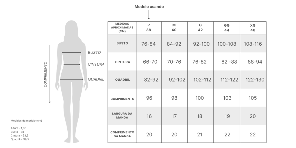 Tabela de Medidas Vestido Jeans Luiza