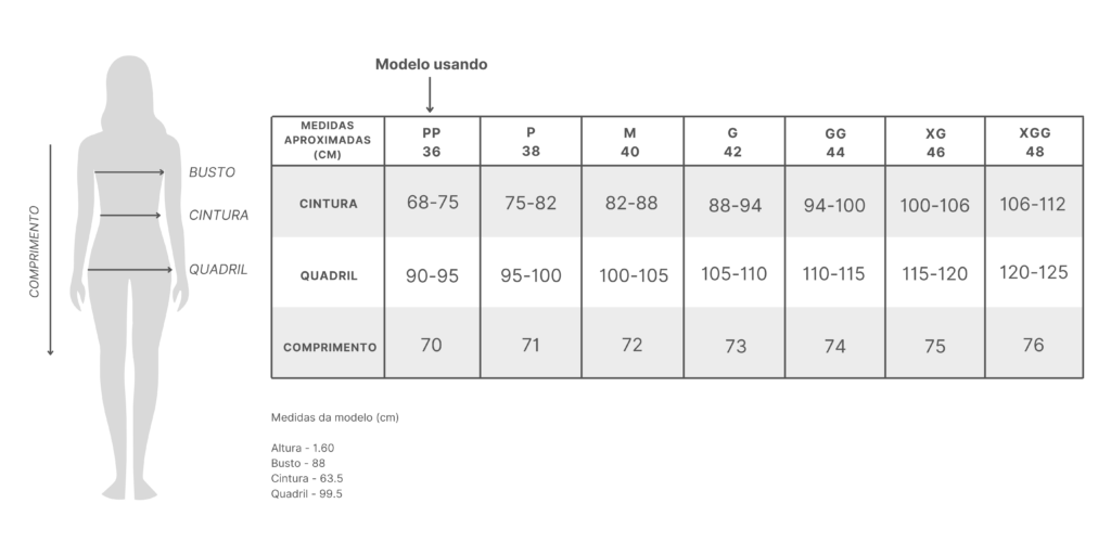 Tabela de Medidas - Saia Jeans Flávia